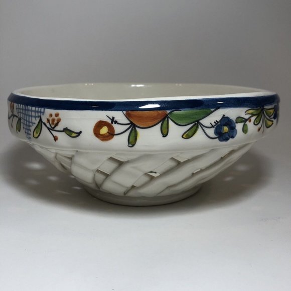 Hand Painted Nazari Pottery Portugal Lattice Weave Centerpiece Bowl Round 8" - Picture 5 of 6